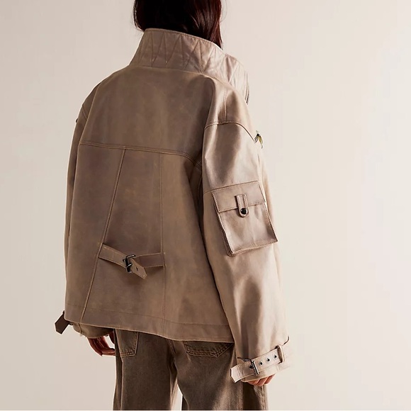 NWT Free People We The Free Skyline Leather Jacket Jack Rabbit - Picture 2 of 11